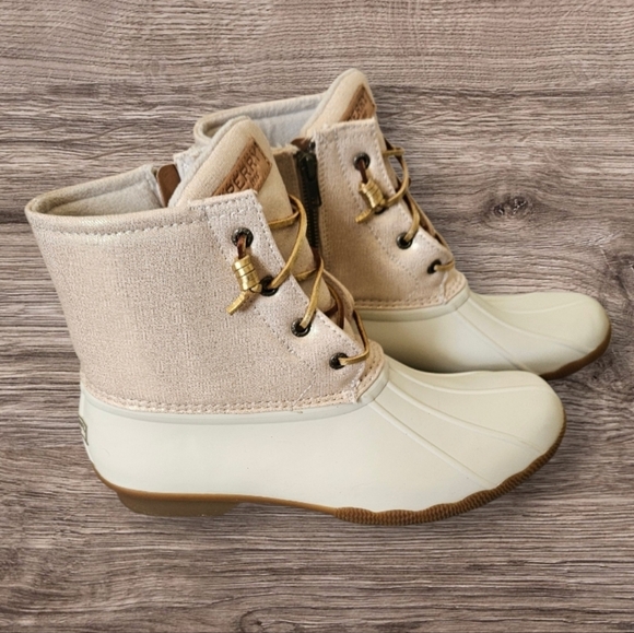Sperry Topsider Saltwater Oat/Gold Waterproof Duck Booties Rain Boots Womens 9.5 - Picture 4 of 12